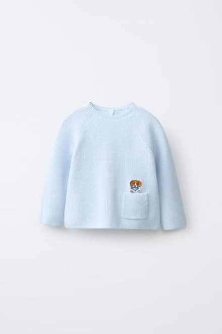 ZARA ДЖЕМПЕР С НАШИВКОЙ «СОБАКА», ГОЛУБОЙ