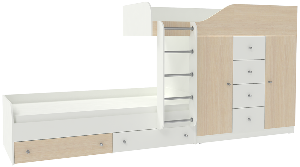 Двухъярусная кровать КарИВи Астра 6 Белый   Дуб Молочный