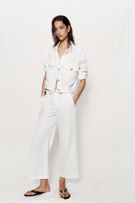 ZARA БРЮКИ-КЮЛОТЫ С ЗОЛОТИСТЫМИ ПУГОВИЦАМИ, БЕЛЫЙ