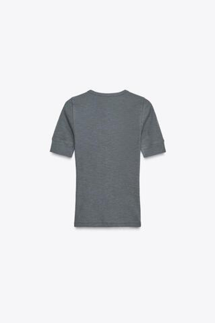 ZARA ФУТБОЛКА В РУБЧИК С КОРОТКИМИ РУКАВАМИ, УГОЛЬНЫЙ