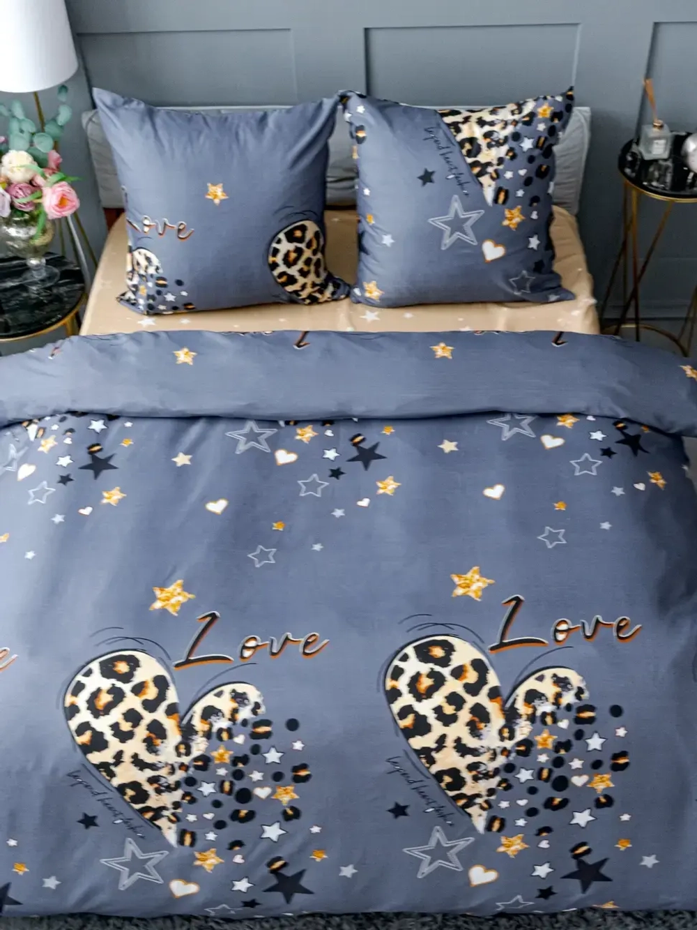 Постельное белье 1,5 полисатин Павлайн Лето Б (Love графит) 0540