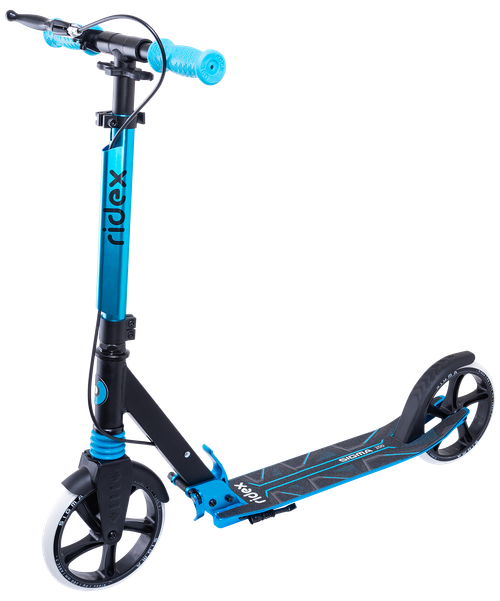 Самокат городской RIDEX Sigma 200 мм, ручной тормоз, черный/голубой