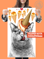 Наклейка декоративная "Кот с оранжевым мороженым"