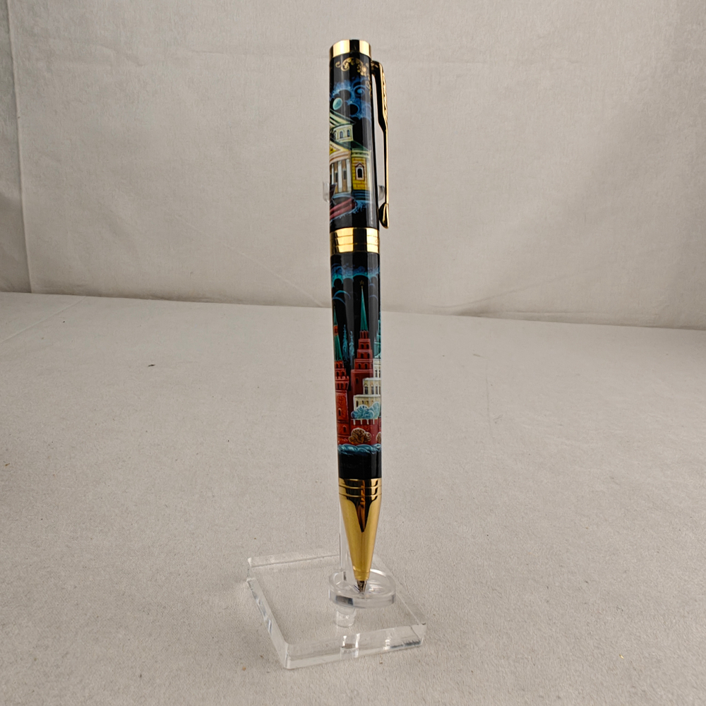Коллекционная шариковая ручка Parker "Ingenuity Black GT" с поворотным механизмом "Москва" с ручной росписью в коробке