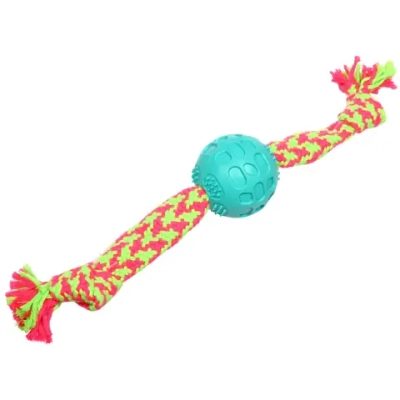 Игрушка-канат для всех пород собак с мячиком «Счастливый хвост!», цвет ярко-зеленый, 40*6см/95гр