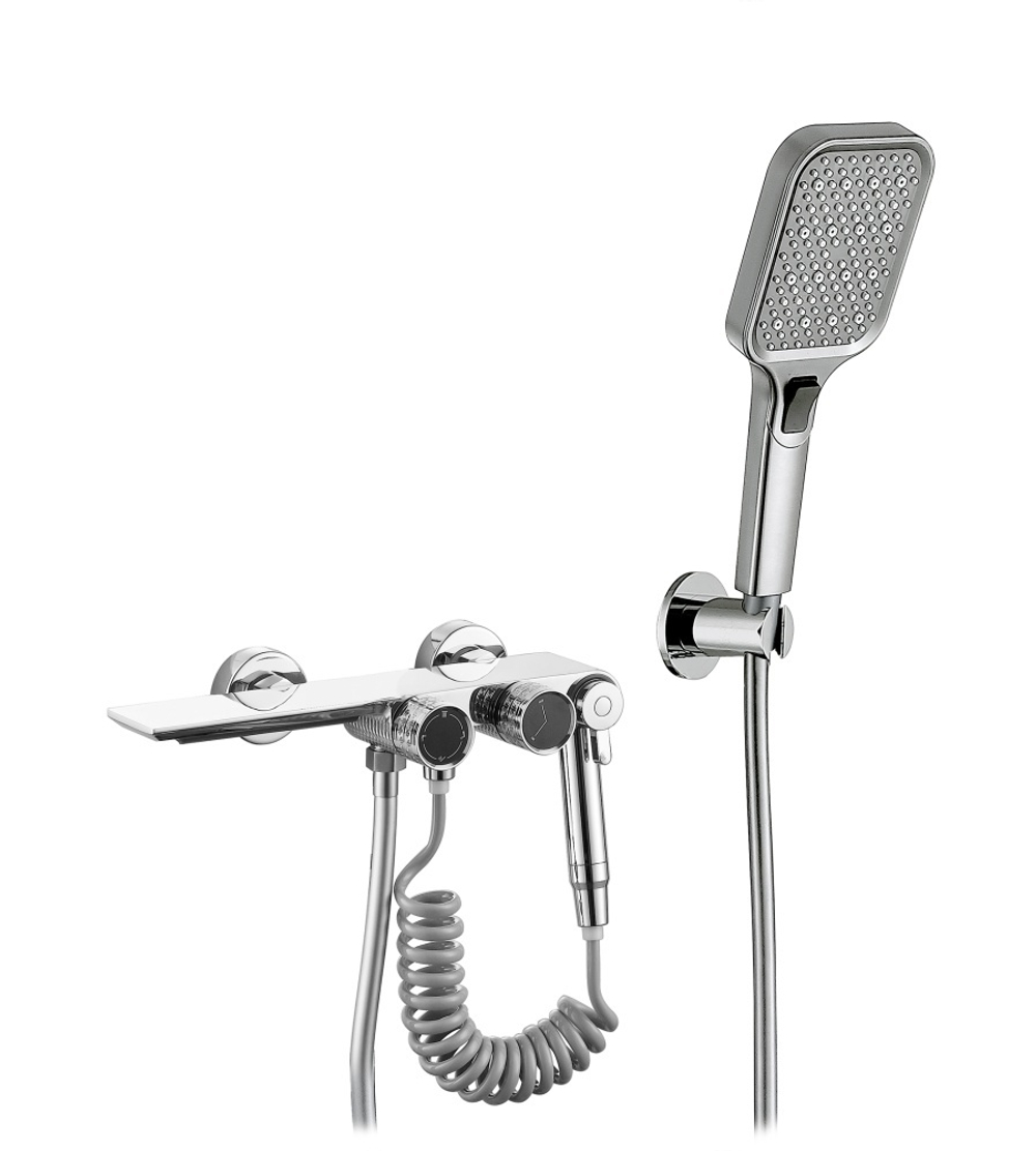 Смеситель для ванны однорычажный латунный V323531 с изливом-водопадом и душем, хром