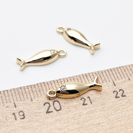 Подвеска Рыба, цвет золото, фианит, размер 16*5 мм, цена за 1 шт