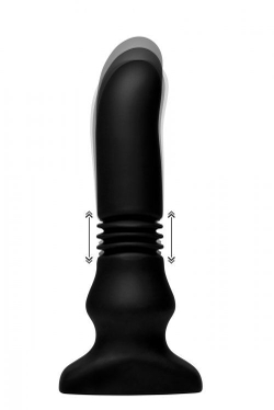 Черный фрикционный вибратор Silicone Vibrating   Thrusting Plug with Remote Control - 17,1 см.