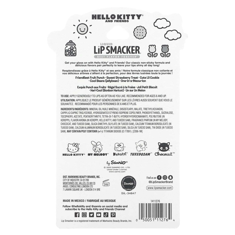 Lip Smacker, Hello Kitty And Friends, жидкий блеск для губ, лучший вкус навсегда, 5 пакетиков, 14 мл (0,45 жидк. унц.)