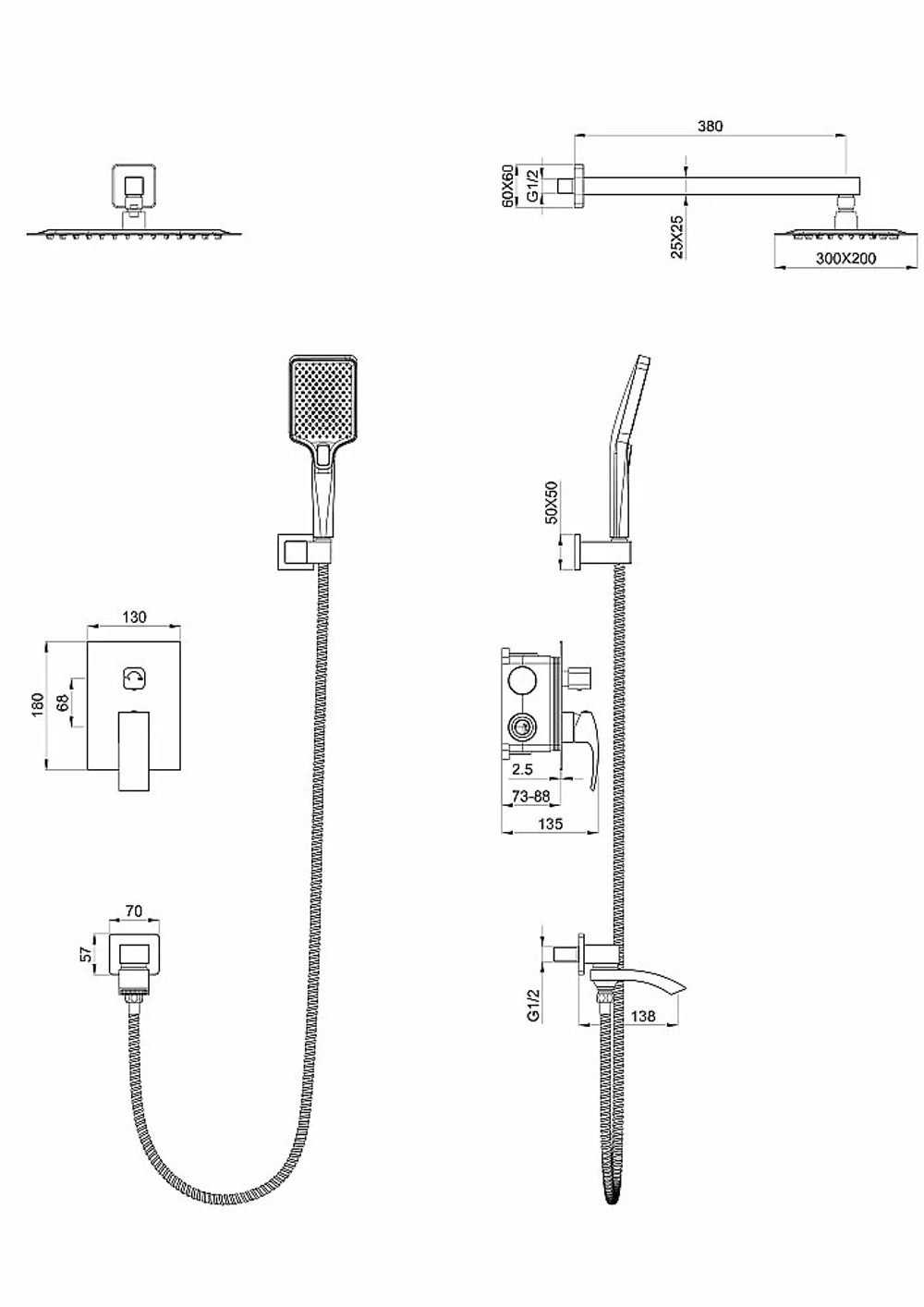 Душевая система встраиваемая WONZON & WOGHAND FIT WW-88939009A-CR хром