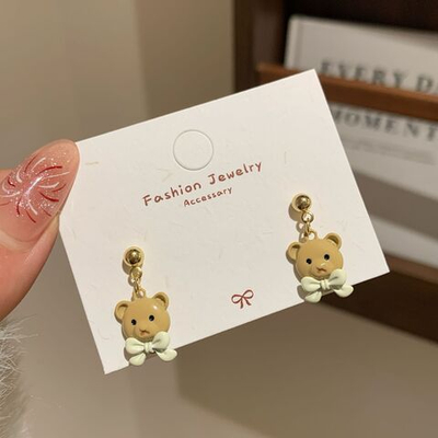 Серьги-гвоздики Мишка с бантиком