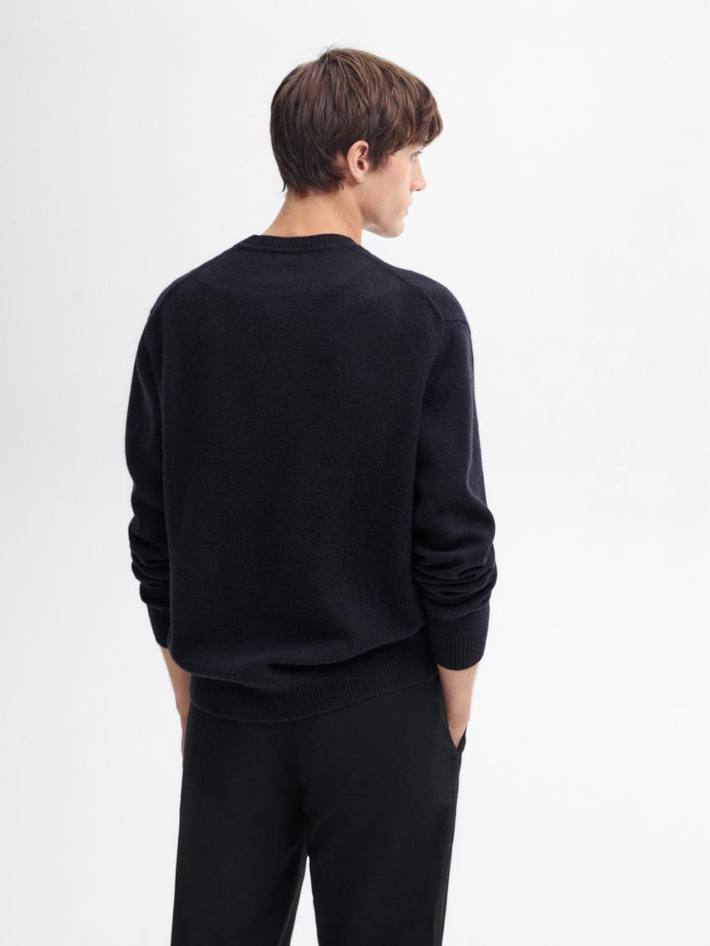 Massimo Dutti Свитер из смесовой шерсти с круглым вырезом, темно-синий