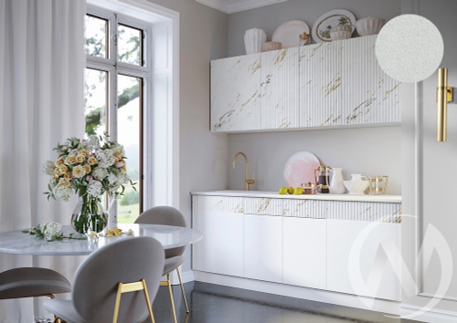 Кухня Оливия NEW 2;0м (белый/белый глянец холодный; мрамор золото/антарес)