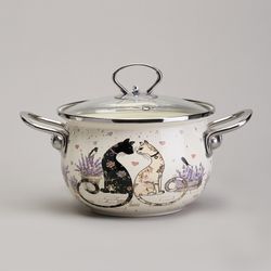 НАБОР КАСТРЮЛЬ ЭМАЛИРОВАННЫЙ, СЕРИЯ "LAVENDER CATS 6ПР. 2,0/2,8/3,8Л ДИА.18/20/22СМ