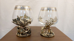 Набор из 2-х бокалов для коньяка "Охота на вепря и Охота на лося" (подарочный футляр)