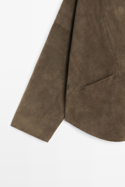 Massimo Dutti Замшевая куртка с высоким воротником, хаки