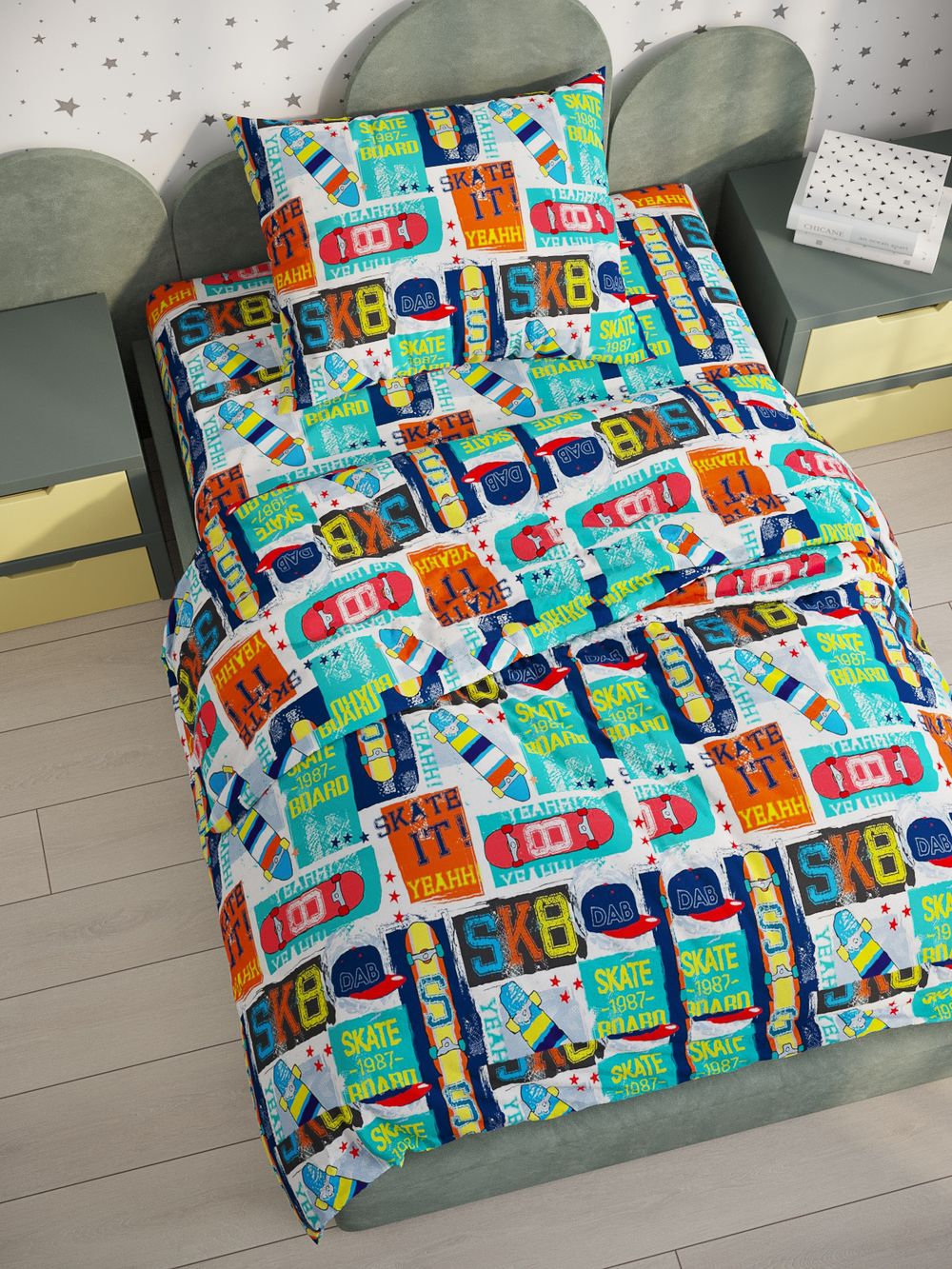 Наволочка комплект 2шт перкаль Сказка "Скейт" 50x70 см на молнии