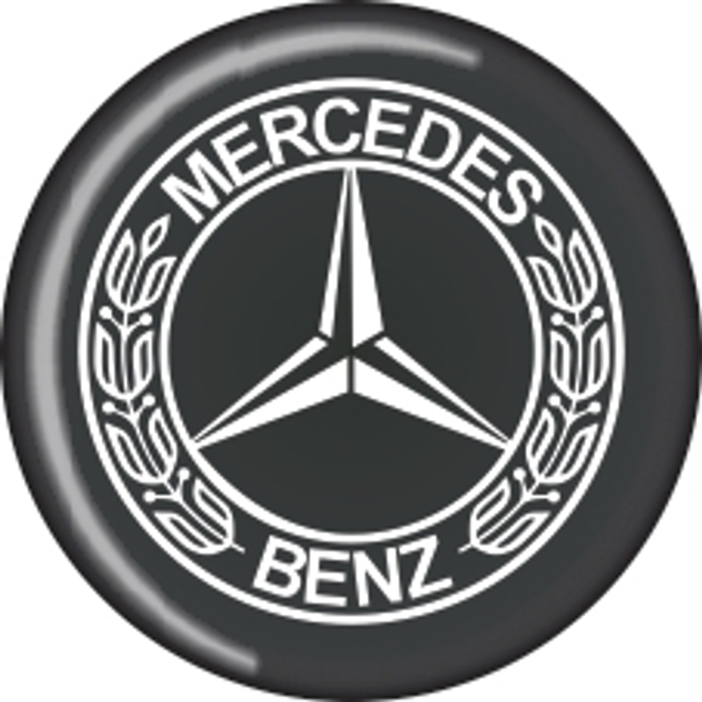 Наклейки  на колпаки D-6см - "Mercedes №1" (объемная) голографическая (черный фон) (кт4шт) 07758