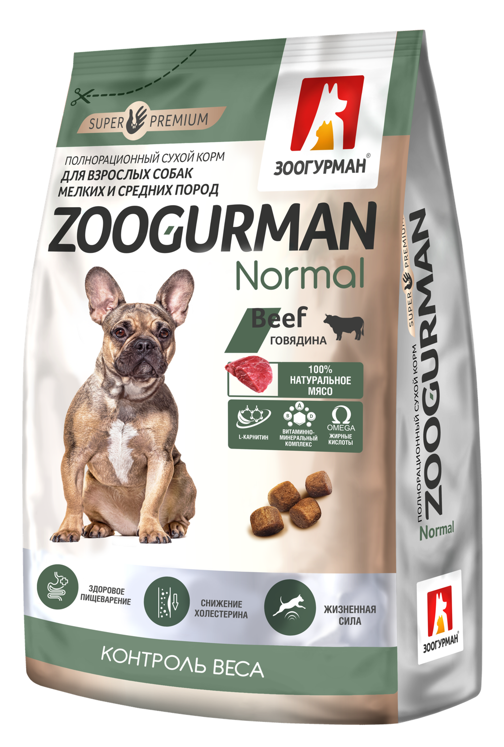 ЗООГУРМАН сухой корм для взрослых собак мелких и средних Normal Говядина 10 кг