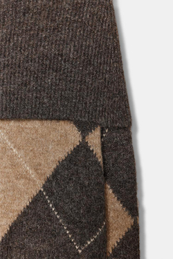 ZARA ТРИКОТАЖНЫЙ ДЖЕМПЕР С ОТКРЫТЫМИ ПЛЕЧАМИ И УЗОРОМ «РОМБЫ», СЕРЫЙ/БЕЖЕВЫЙ