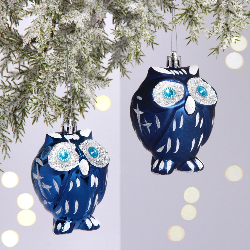 Елочные игрушки «Brilliant Owl» 8 см (набор 2 шт), Сапфир