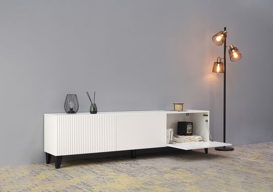 Тумба-ТВ СИРИНИЯ белый с тиснением / белый снег