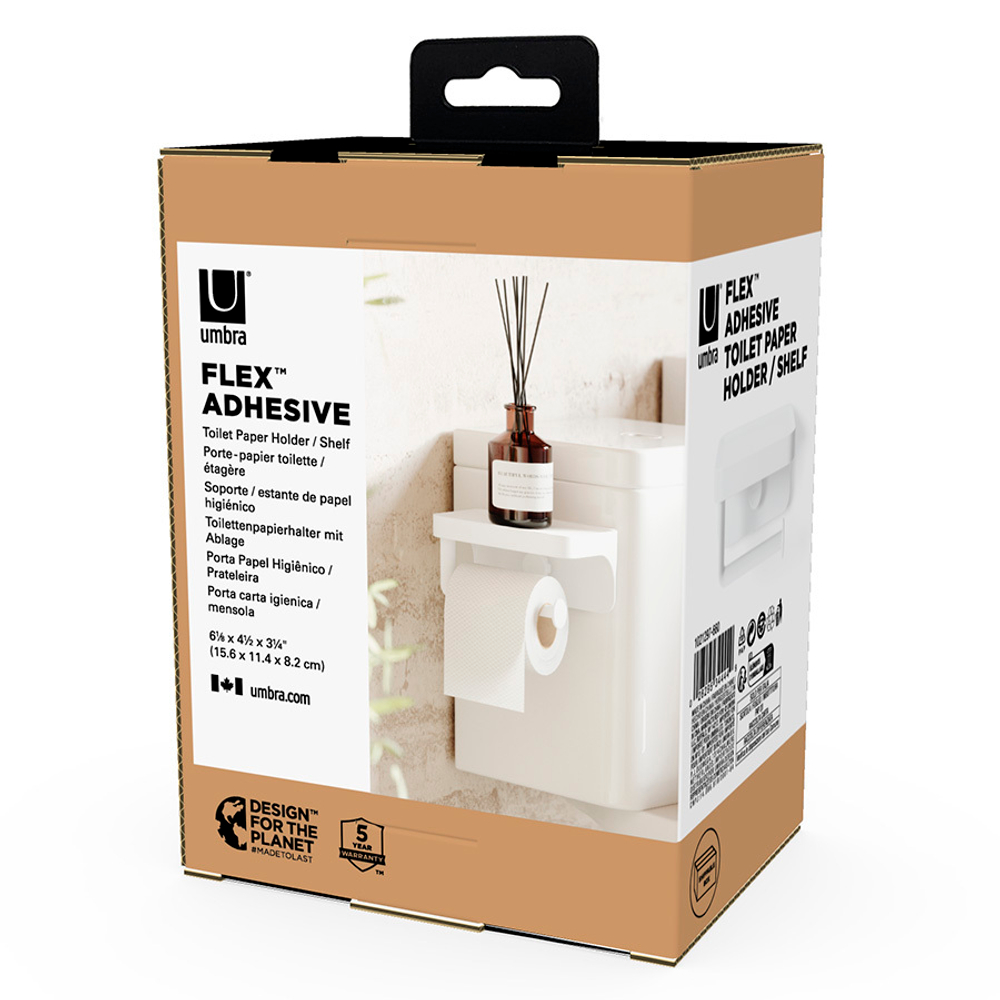 Держатель для туалетной бумаги с полкой flex adhesive, белый