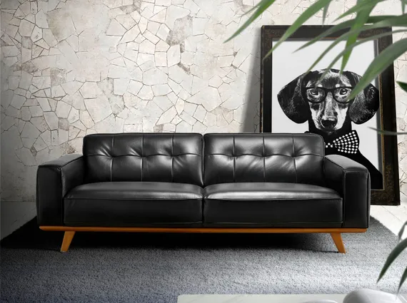 Трехместный диван Angel Cerda 5606-3P, черная кожа