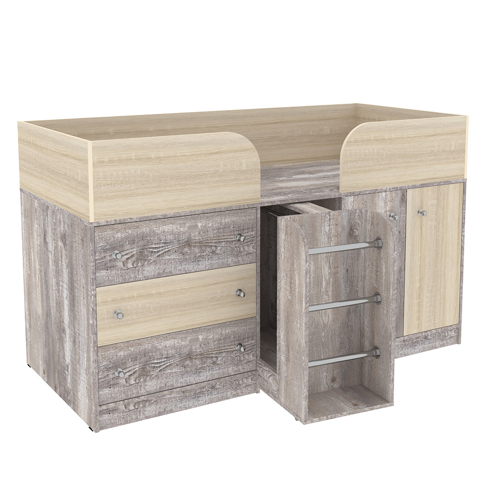 Кровать-чердак КарИВи Малыш 4 Бетон Дуб Сонома