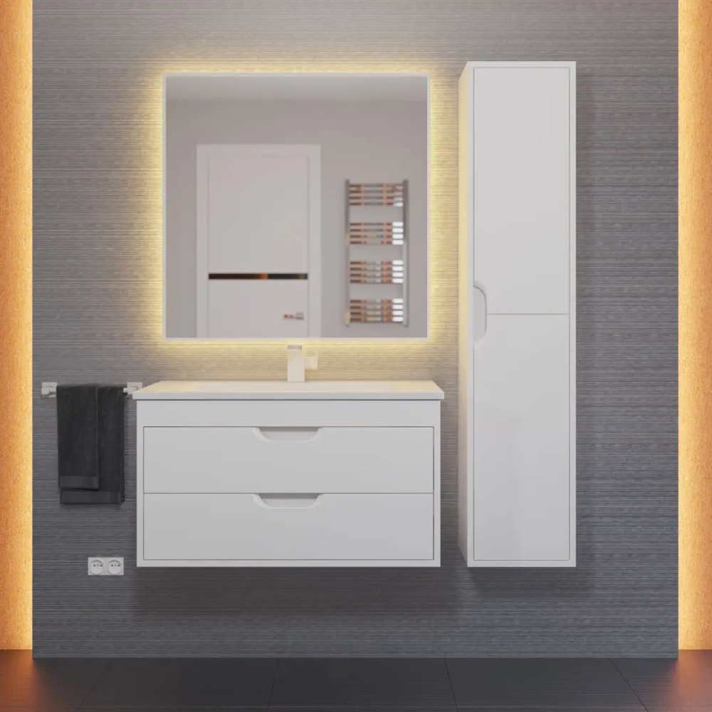 Тумба с раковиной для ванной Uperwood Modul 80 см, подвесная, матовая, белая