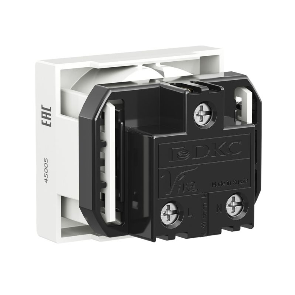 Розетка 1-м 2мод. Viva 16А IP20 2P+E с заземл. защ. шторки бел. DKC 45005