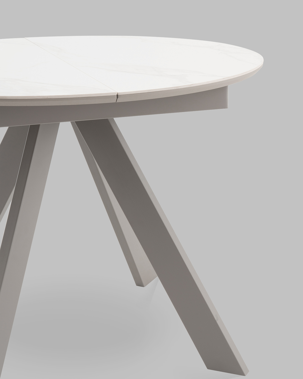 Стол круглый Миндель D100 столешница керамика белый глянец, основание металл латте/ раскладной