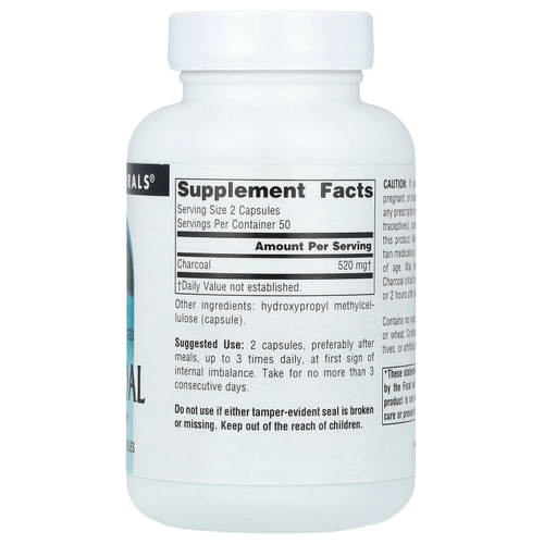 Source Naturals, 100% чистый активированный уголь, 260 мг, 100 капсул