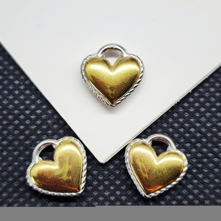 Подвеска сердце, сталь, 2я позолота, премиальная фурнитура
