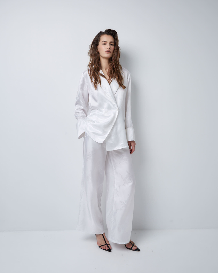 Костюм в пижамном стиле из вискозы Гуччи белый