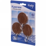 Крючки в наборе 3шт на липком слое «ИДЕЯДОМА», форма круг, принт тёмное дерево, нагрузка 2кг●