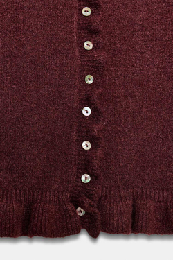 ZARА ТРИКОТАЖНЫЙ КАРДИГАН С ВОЛАНАМИ, БУРГУНДИ