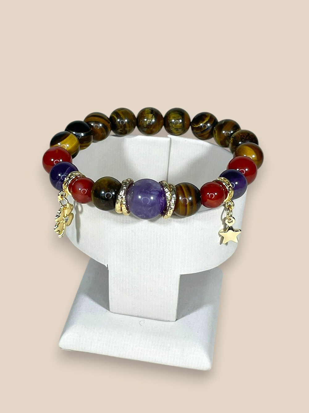 Браслет для Стрельца, тигр глаз, аметист, сердолик
