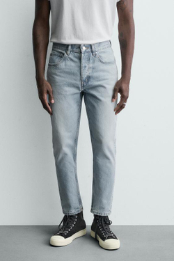 ZARA УКОРОЧЕННЫЕ ДЖИНСЫ SLIM FIT, ГОЛУБОЙ
