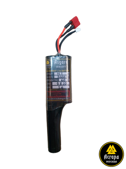 Аккумулятор Asgard Airsoft Li-Ion 11,1V 3000 mAh 60A для размещения в коробе пулемётов, Т-коннектор