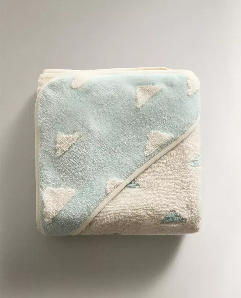 ZARA HOME ДЕТСКОЕ ПОЛОТЕНЦЕ С КАПЮШОНОМ И ПРИНТОМ, СИНИЙ