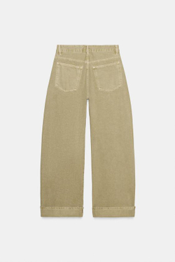 ZARA ДЖИНСЫ TRF BAGGY FOLDED СО СРЕДНЕЙ ПОСАДКОЙ, СВЕТЛО-ОЛИВКОВЫЙ