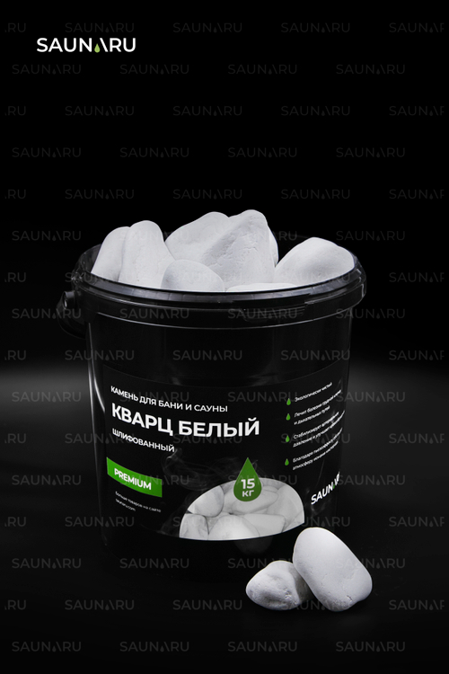 SAUNARU Камни для сауны Кварц шлифованный PREMIUM, фракция до 100 мм, ведро 15 кг, артикул SSB15-QP