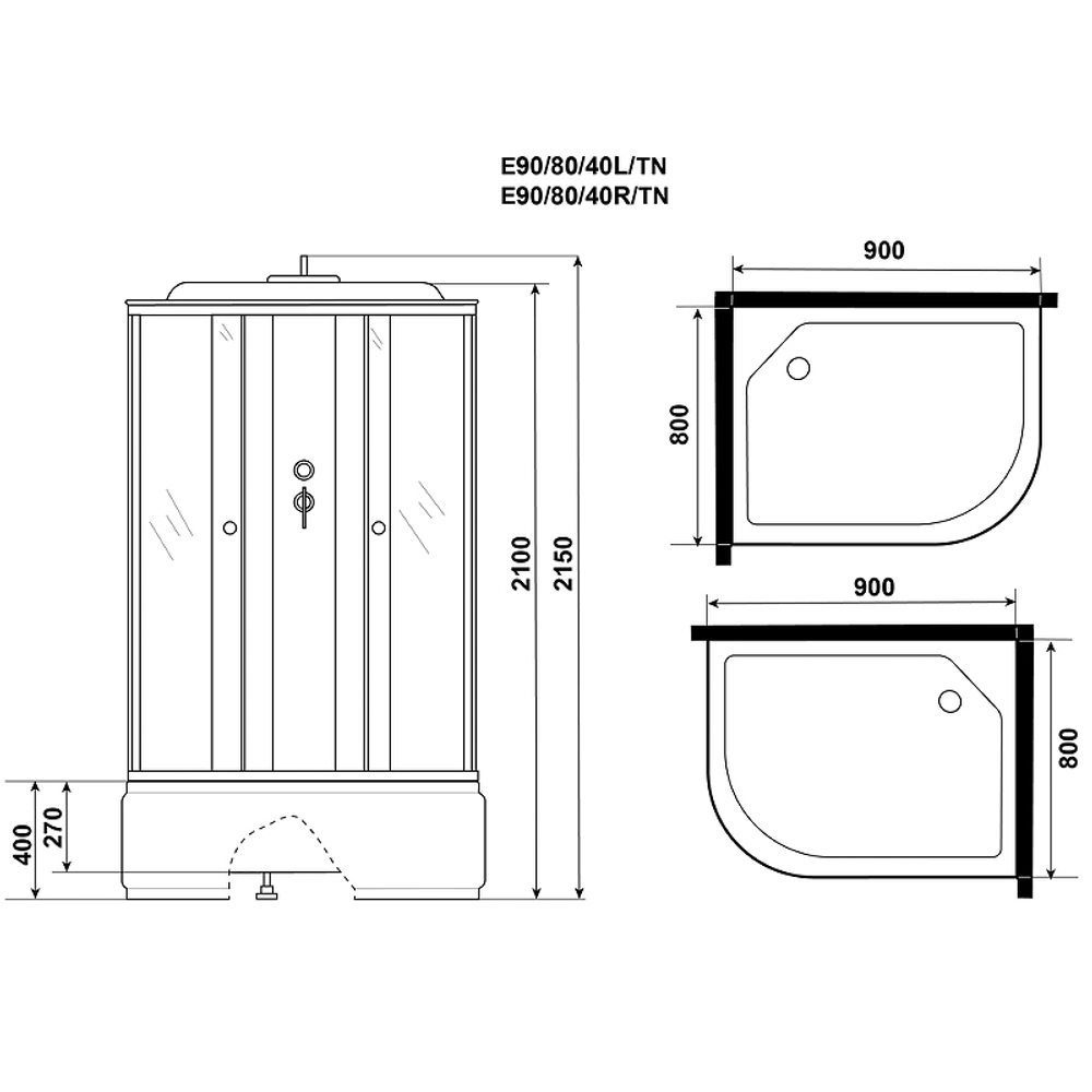 Душевая кабина Niagara Eco 90x80 R E90/80/40R/TN без гидромассажа