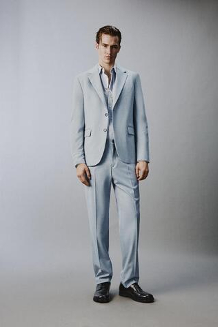 ZARA КОСТЮМНЫЕ БРЮКИ SLIM FIT, НЕБЕСНО-ГОЛУБОЙ
