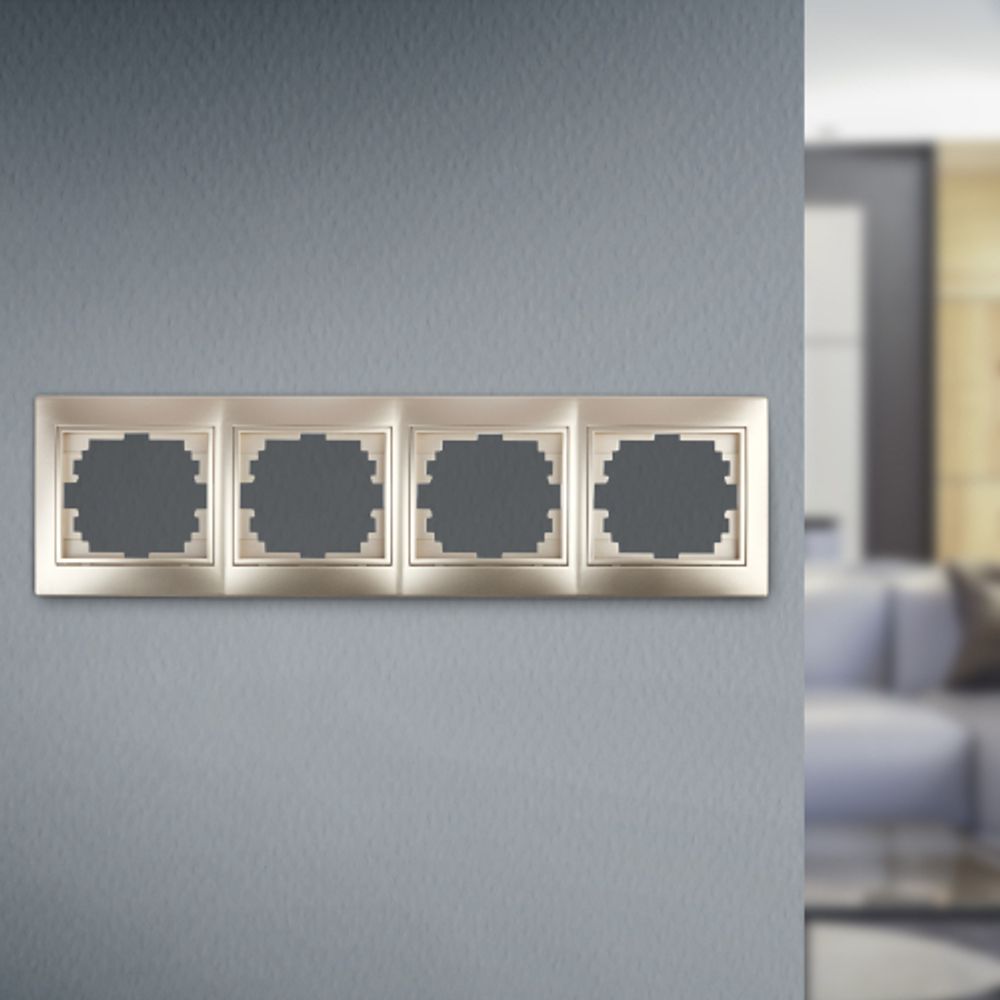 Рамка для розеток и выключателей Intro Plano 1-504-04 на 4 поста горизонтальная, СУ, шампань