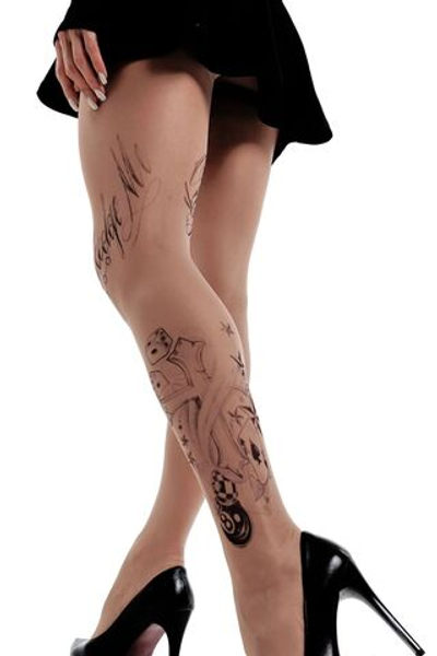 Колготки +size с принтом и надписью «Judge me» (Размер: XL-XXL-XXXL) (Цвет: бежевый)