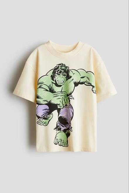 H&M Хлопковая футболка с принтом, светло-желтый