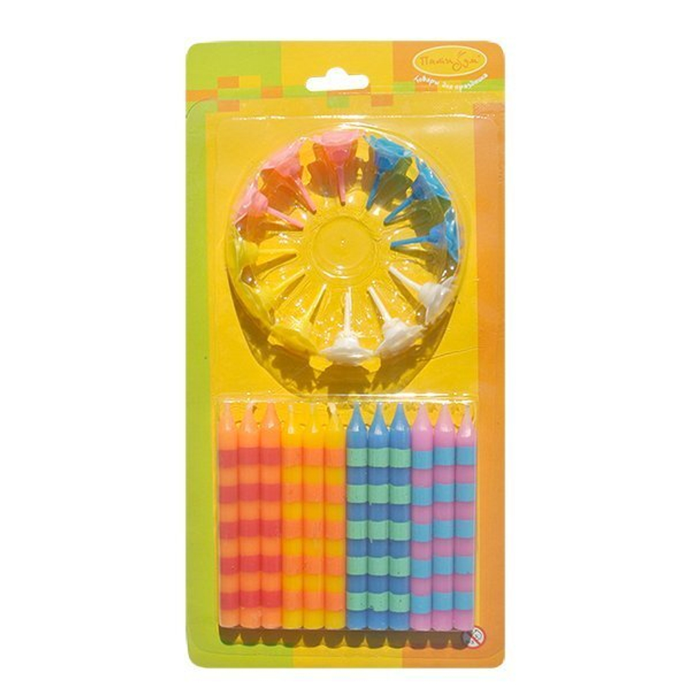 Распродажа СВЕЧИ ДЛЯ ТОРТА В ПОЛОСКУ 6СМ.