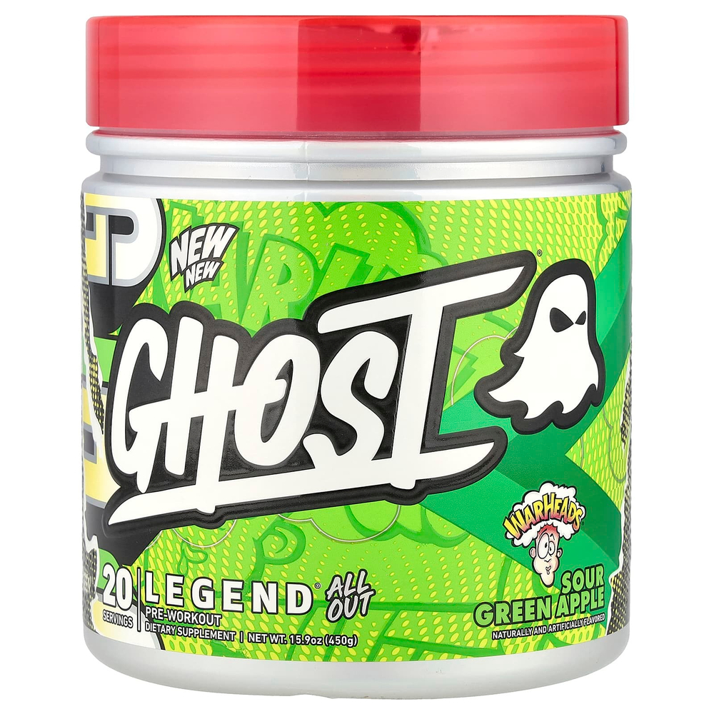 Ghost, Legend® All Out Pre-Workout, Warheads®, кислое зеленое яблоко, 450 г (15,9 унции)